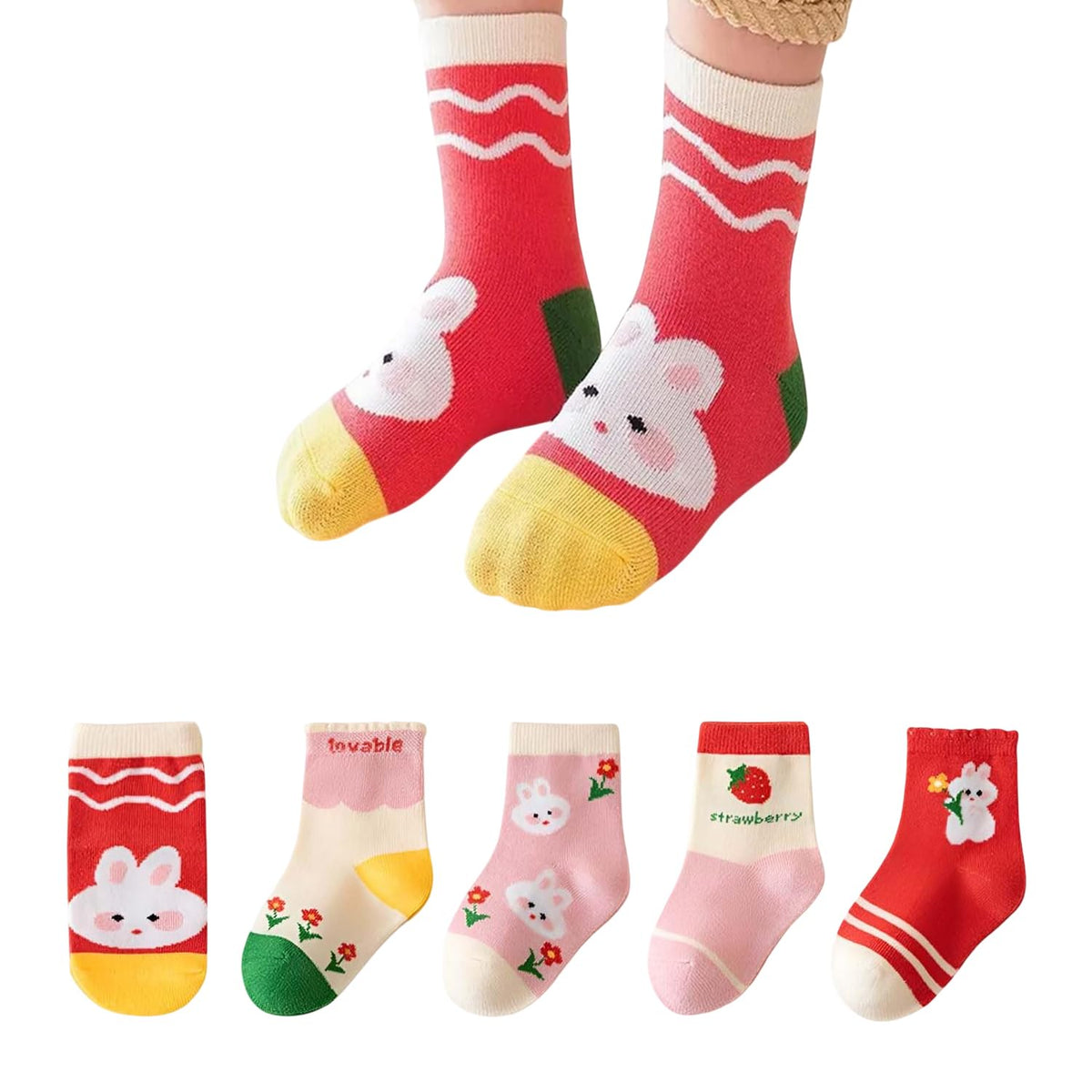 MOMISY 5 Pairs Girl Boys Tube Socks Toddlers Infant Solid Color Boat Spring and Autumn Socks Stretch Baby kids Sock (Lovable, 1 Year to 3 Year)