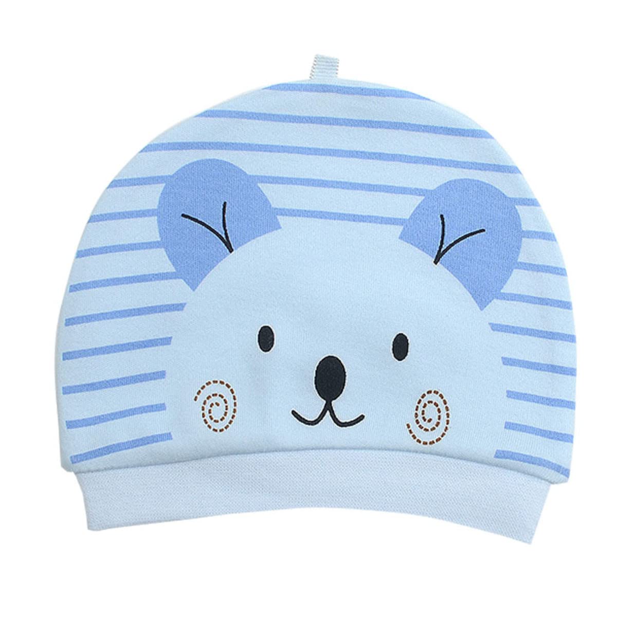 MOMISY 1 Piece Small Cartoon Design Baby Cotton Cap for Newborn Baby Boys and Girls of Age 0 to 6 Months (Cat-Blue)