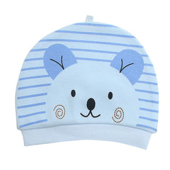 MOMISY 1 Piece Small Cartoon Design Baby Cotton Cap for Newborn Baby Boys and Girls of Age 0 to 6 Months (Cat-Blue)