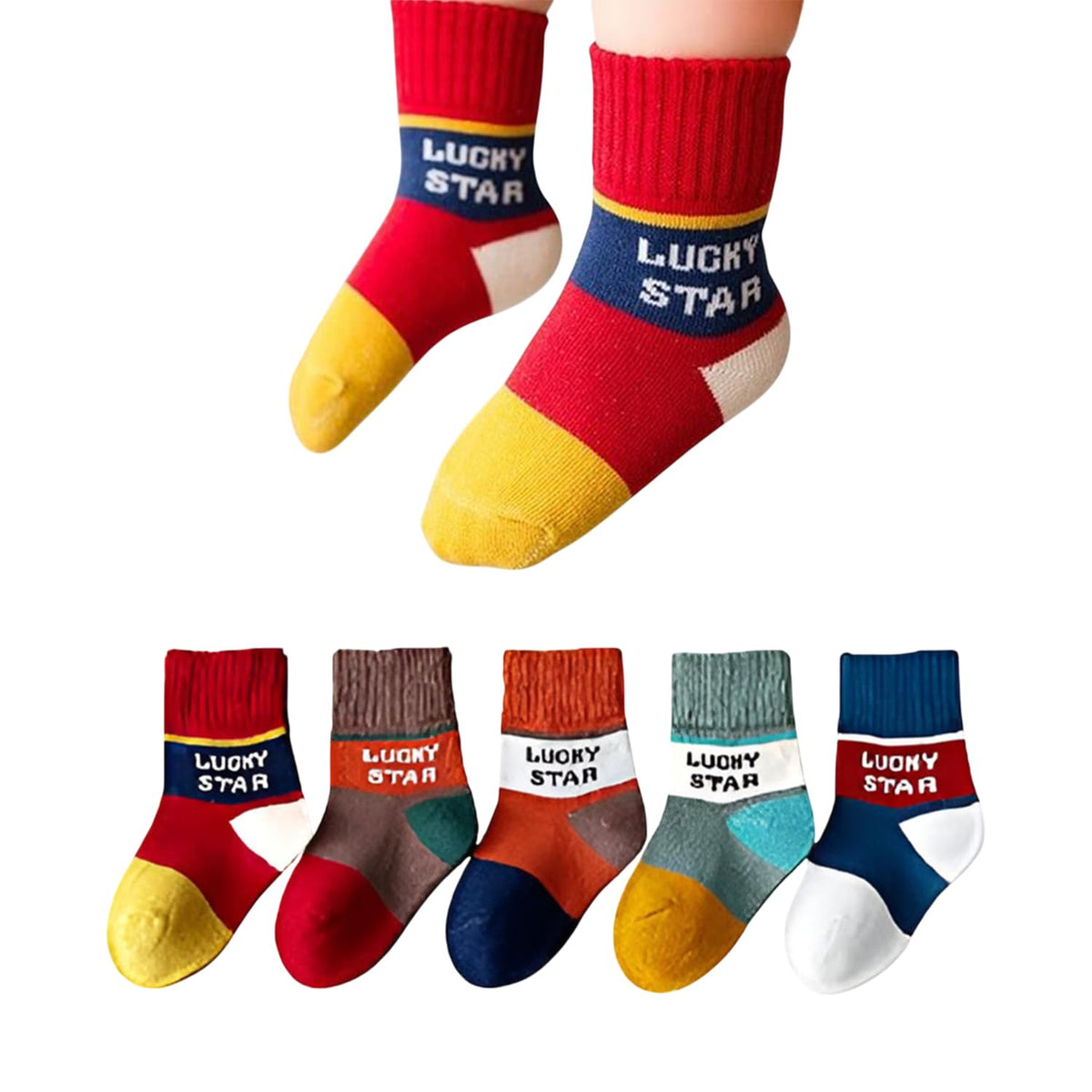 MOMISY 5 Pairs Baby Girl Boys Tube ankle Socks for Baby Girl BoysToddlers Infant kids (Lucky Star, 1 year to 3 year)