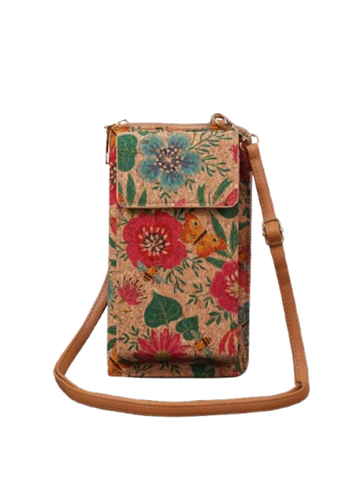 MOMISY Mobile Bag, Cellphone Sling Bag, Card Holder Wallet, Crossbody Bag, PU Leather, for Girls (Hibiscus)