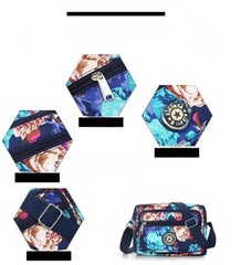 MOMISY Women Mobile Cellphone Messenger Bag Ladies Nylon Shoulder Cross Body Long Strap for College, Outing, Travelling, Work (Small, Big Flower), Multicolour
