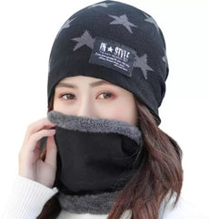 MOMISY Unisex Woolen Beanie Cap Plus Muffler Scarf Set for Men Women (Navy Blue)