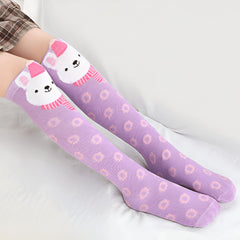 MOMISY 1 Pair of Baby Spring Winter And Autumn Combed Cotton Long Tube Knee-High Socks Suitable Age of 3 to 12 Years (IN, Age, 3 Years, 12 Years, PurpleRabbit)