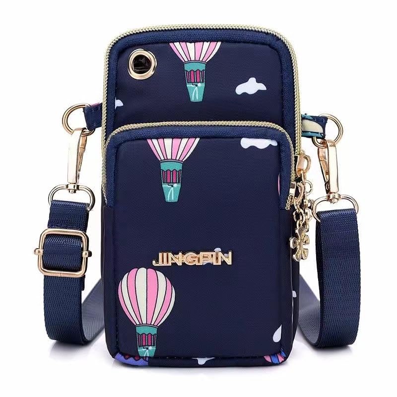 MOMISY Small Cross Body Bag, Multifunction 3 Layer Mini Shoulder Bag Phone Purse Armband with Headphone Port for Teens Girls Ladies Women (Balloon Dark Blue)