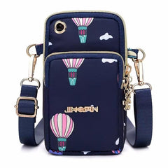 MOMISY Small Cross Body Bag, Multifunction 3 Layer Mini Shoulder Bag Phone Purse Armband with Headphone Port for Teens Girls Ladies Women (Balloon Dark Blue)