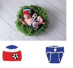 MOMISY Newborn Photography Props Baby Girl Boys Photo Props for Infant Hand Crocheted Shorts and Cap-Blue Red