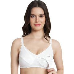 MOMISY Maternity Nursing Bra for Women | Non-Padded Cotton Blend | Wire-Free V-Neck Feeding Bra (Size 38 White)