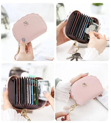 MOMISY PU Leather Women's Credit Debit Card Holder Money Wallet Purse Clutch (11 Slots Light Pink)