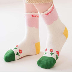 MOMISY 5 Pairs Girl Boys Tube Socks Toddlers Infant Solid Color Boat Spring and Autumn Socks Stretch Baby kids Sock (Lovable, 1 Year to 3 Year)