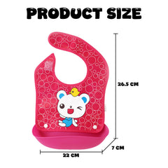 MOMISY Baby Bib For Newborn Waterproof Silicone Apron Wipeable Stain Resistant With pocket For 6 months and up (DarkPink Bear)