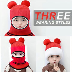 MOMISY Winter Soft Woolen Monkey Cap with Velvet Lining for Baby Boys, Girls, Infant, Toddler, 2-5 Years (in, Age, 2 Years, 5 Years, Red)