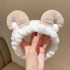MOMISY Elastic Women's Lovely Hair Band Wash Face Spa Headband-Washable Facial Band Makeup Wrap Headbands Fits All Head Sizes (Sheep Horn White Khaki)