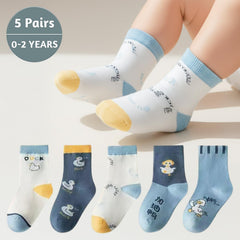 MOMISY Kids Cotton Crew Socks Duck Design Multicolor Baby Socks for 0–2 Years Pack of 5 (Multicolor)