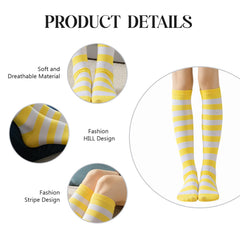 MOMISY Knee Socks for Womenand Girls Premium Cotton Blend, Breathable Long Knee High Stockings, Ultimate Comfort and Style, Ideal for Daily Use- Pack of 1 (Free Size) (White Yellow)