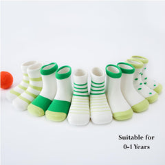 MOMISY 5 Pairs Girl Boys Tube Socks Toddlers Infant Solid Color Boat Spring and Autumn Socks Stretch Baby kids Sock (IN, Age, 0 Months, 12 Months, Green Stripe Polka)