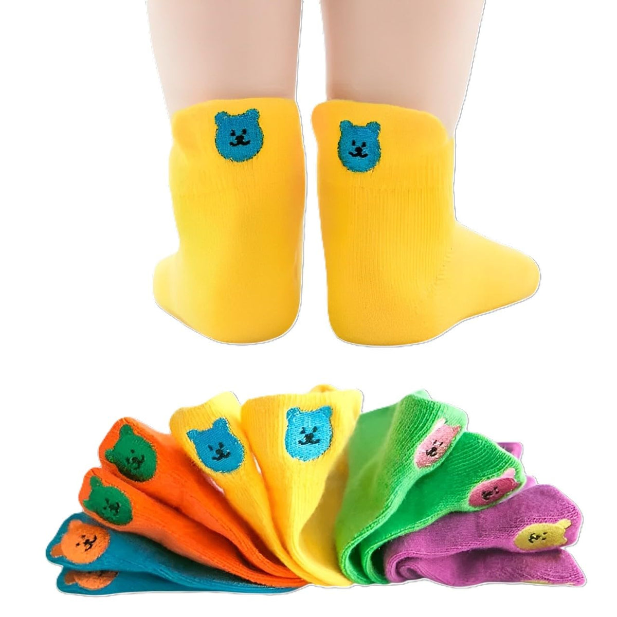 MOMISY 5 Pairs Girl Boys Tube Socks Toddlers Infant Solid Color Boat Spring and Autumn Socks Stretch Baby kids Sock (IN, Age, 3 Years, 5 Years, Standard, Teddy)