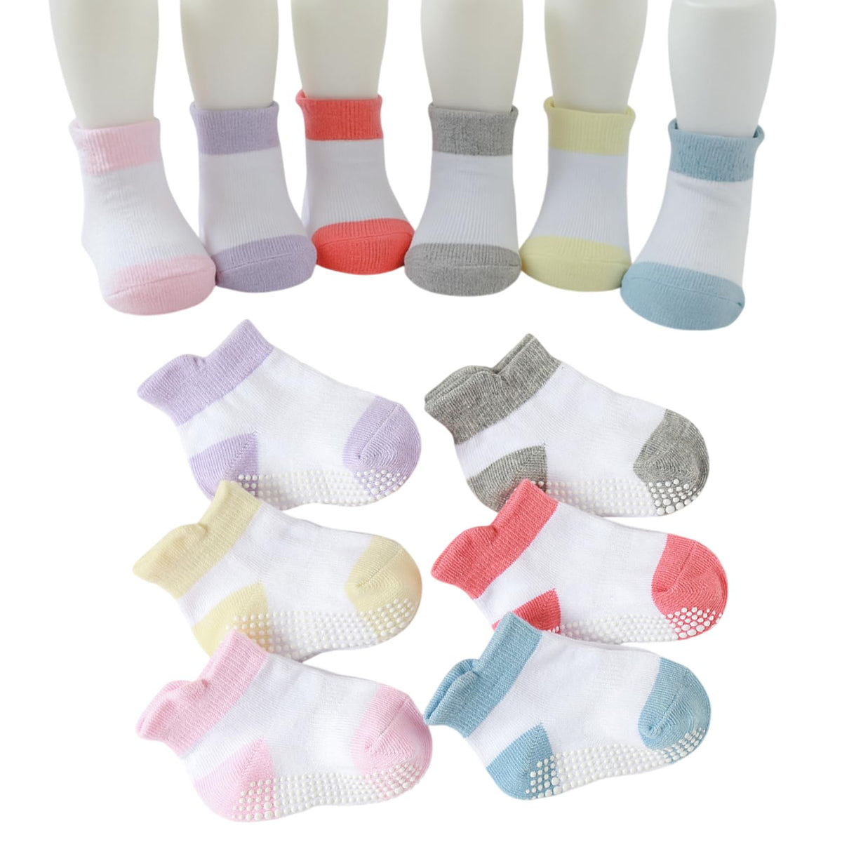 MOMISY Baby Girl Boys children Non Slip Regular Socks Toddlers Infant Cotton Anti skid Regular Socks-6 Pairs (DottedFemale-2Color, 0 to 1 years), Multicolor