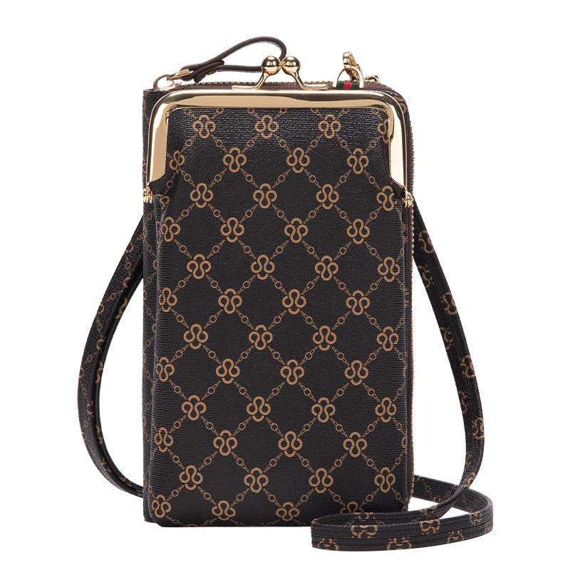 MOMISY Mobile Bag Cellphone Sling Bag Card Holder Wallet Handbag Crossbody multi-function Shoulder Bag for Girls & Women-Diamond (Brown)