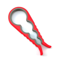 MOMISY 4 in 1 Creative Multifunction Gourd-Shaped Can Opener Kitchen Tool Grip Jar & Bottle Opener Rubber Design Fits Most of All Bottles Caps Premium Easy Grip (RedGrey)