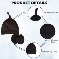 MOMISY Newborn Baby's Cotton Cap Mitten Set, 0-6 Months (IN, Age, 0 Months, 6 Months, Black)