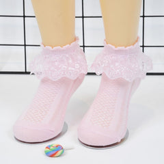 MOMISY Baby Girl kids Toddlers Infant lace Socks Cotton Stretch-Flower Net-Multicolour-Set of 4 numbers (IN, Age, 7 Years, 10 Years)