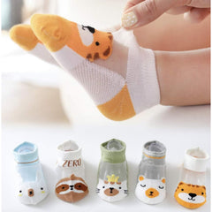 MOMISY Kids Ankle Socks, 5 Pairs, Tube Style, for Toddlers and Infants (IN, Age, 12 Months, 24 Months, AnimalZero)