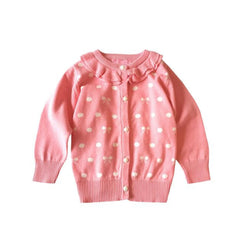 MOMISY Baby Girls Kids Children Infant Winter Sweater Jacket Front Button Open Cardigan-Polka Dots (4 to 5 Year, Light Pink)