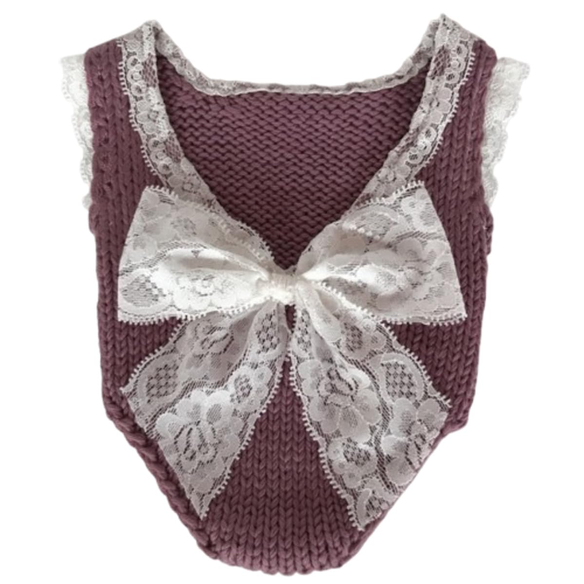 MOMISY Baby girl's Photography Photoshoot Costume,crochet Romper with lace boarder and lace bow on backside (Bean, Newborn)