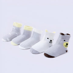 MOMISY 5 Pairs Baby Girl Boys Tube Socks Toddlers Infant Solid Color Boat Spring and Autumn Socks Stretch Baby Sock - Multicolor (IN, Age, 1 Year, 3 Years, Grey Bear)