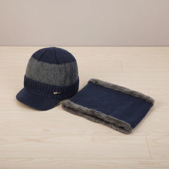 MOMISY Wool Winter Baseball Cap Plus Muffler Scarf Set for Men Women (Blue Grey)