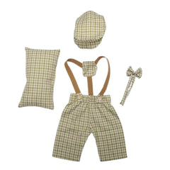 MOMISY Baby Photography Props Set, 4 Pieces, Gentleman Cap with Bow, Pillow and Dungaree (Light Green, 0-3 Months)