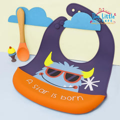 MOMISY Baby Bib For Newborn Waterproof Silicone Apron Wipeable Stain Resistant With pocket For 6 months and up (1, GreyPurpleStar)