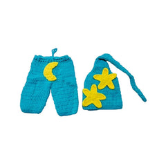 MOMISY Handmade Crochet Baby Photography Prop Set, Blue and Yellow Stars, Pant with Cap