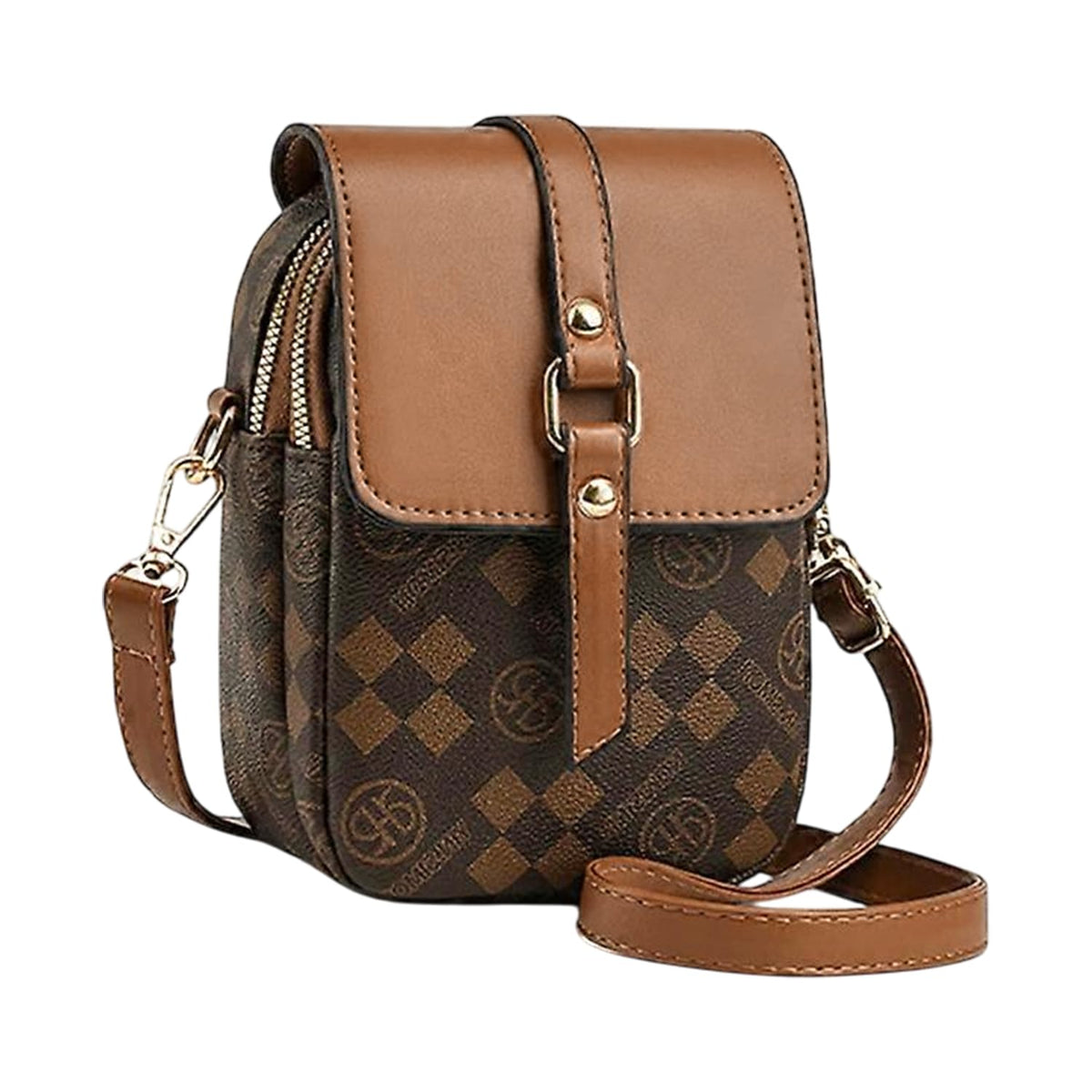 MOMISY Women’s Mini Crossbody Sling Bag | PVC Leather Mobile Phone Shoulder Bag with Magnetic Buckle & Adjustable Strap – Brown