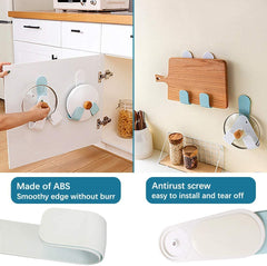 MOMISY Plastic Self Adhesive Pot Lid Holder No-Punch Wall-Mounted Rotatable Rack Pan Cover Organizer Storage Kitchen Household Set Tools (White Hook)