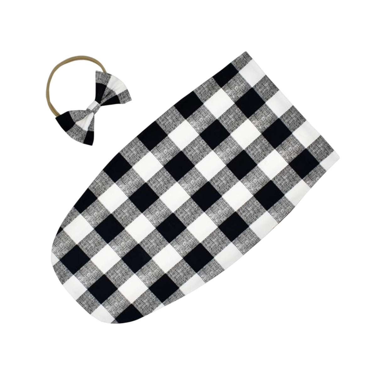 MOMISY Baby Photography Props Blanket Swaddle Wrap with Bowknot Hairband (Chess)