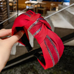MOMISY Knotted Hairband Headband Cross Hair Band Accessories for Women and Girls (Double Lining-Red)