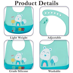 MOMISY Baby Bib For Newborn Waterproof Silicone Apron Wipeable Stain Resistant With pocket For 6 months and up (1, GreenBear)