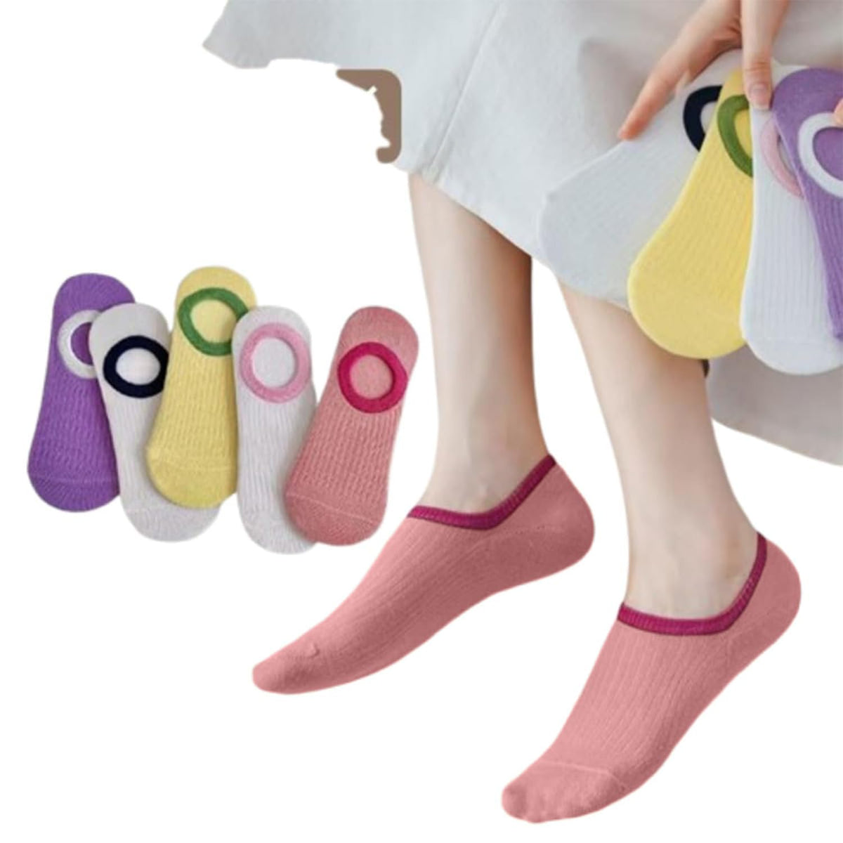 MOMISY Unisex Cotton Invisible No show Cotton Loafer Adult Socks for men & Women (Multi-colour Pack of 5)-Free Size (Solid 2 Color)