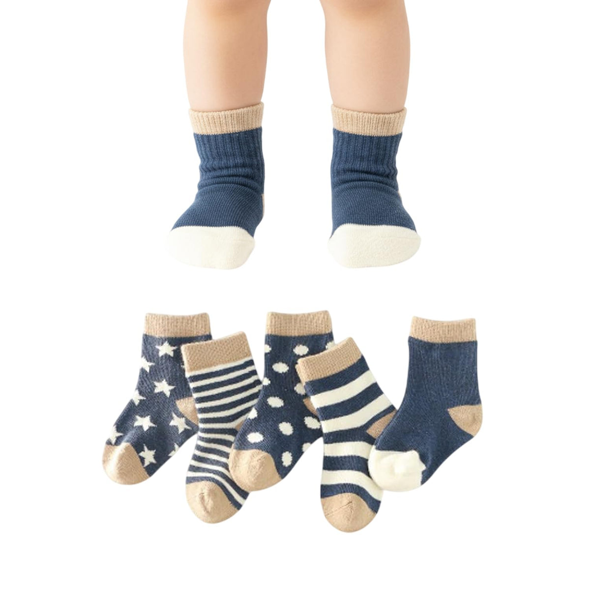 MOMISY 5 Pairs Baby Girl Boys Tube ankle Socks for Baby Girl BoysToddlers Infant kids (Navy, 4 year to 6 year)