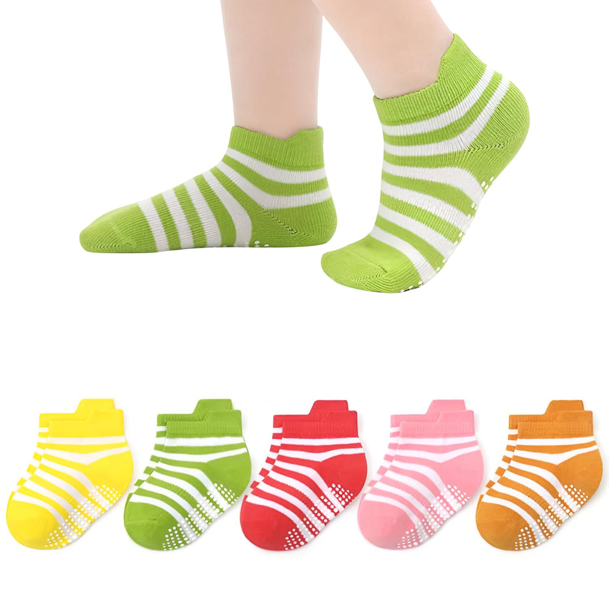 MOMISY Baby Girl Boys children Non Slip Toddlers Infant children Cotton Stretch Crew Anti skid Slip Socks-6 Pairs (AntiSkid-Stripe, 0 to 1 years)