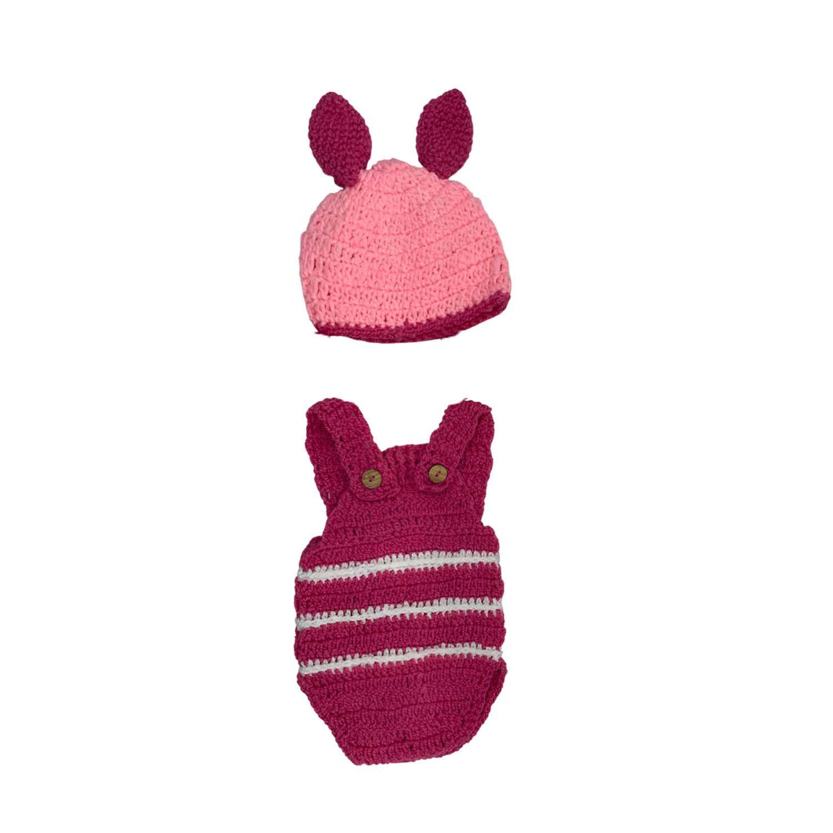 MOMISY Striped Romper with Cap, Photography Props Costume, Pink