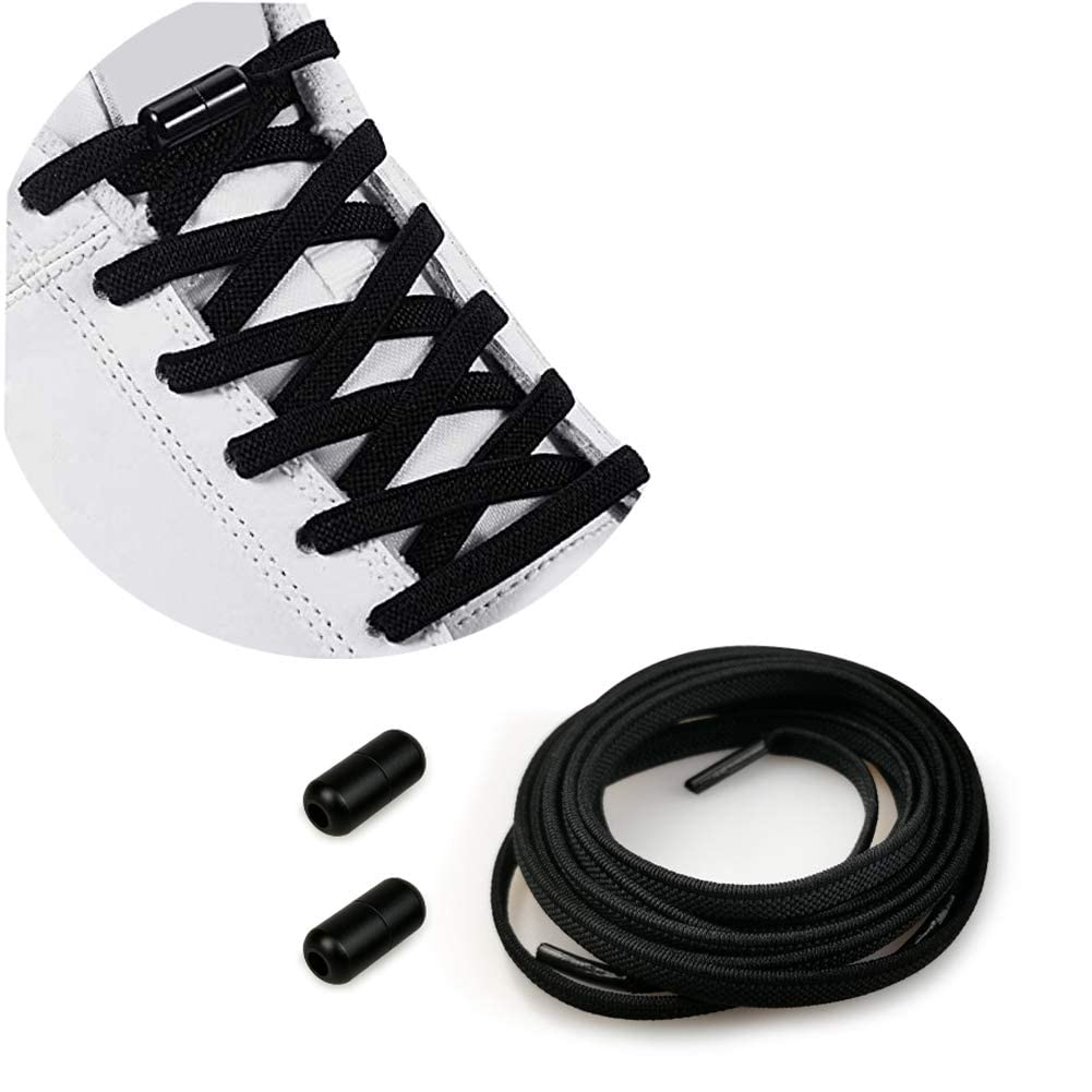MOMISY No Tie Elastic Shoelaces, Semicircle Shoe Laces For Kids and Adult, Sneakers Shoelace Locks Laces Shoe Strings, Black