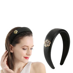 MOMISY Headbands, Plain Artificial Leather Hairbands for Girls, Women (Black, Free)
