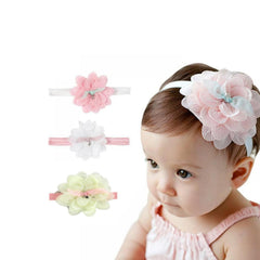 Momisy Baby Girl Headbands, Floral Hair Accessories with Lace Flowers, Pink White Yellow, Set of 3