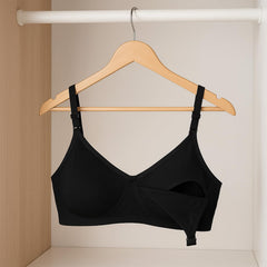MOMISY Maternity Nursing Bra for Women | Non-Padded Cotton Blend | Wire-Free V-Neck Feeding Bra (Size 36 Black)