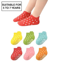 MOMISY Baby Girl Boys children Non Slip Toddlers Infant children Cotton Stretch Crew Anti skid Slip Socks-6 Pairs (AntiSkid-Polka, 1 to 3 years)