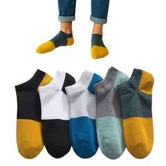 MOMISY Men's Premium Cotton Cushion Ankle length Socks, (Multicolor) Pack of 5 (Free Size) (Block)