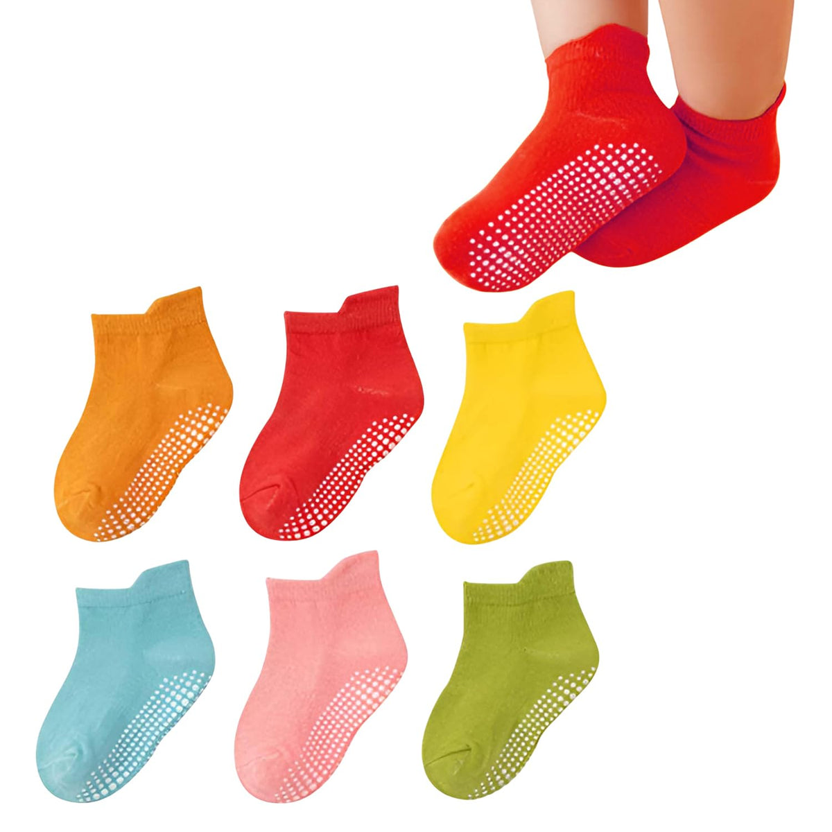 MOMISY kids Girl Boys children Non Slip Toddlers children Cotton Stretch Anti skid Regular Socks-6 Pairs (AntiSkid-Light, 3 to 5 years), Multicolor